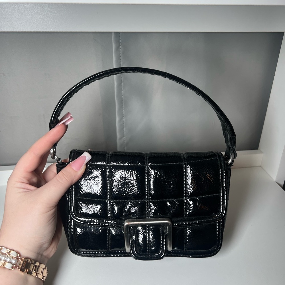 Zara Black Mini Bag with Croc-Embossed Texture and Short Handle